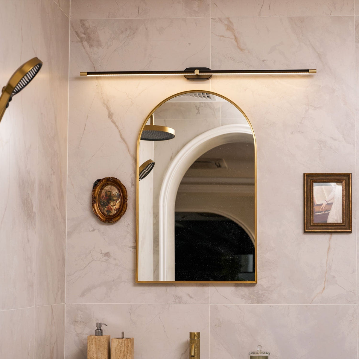 Rechargeable LED wall lamp with remote by Moktan Sabai, cordless mirror light in gold on Tampa Home & Garden Store