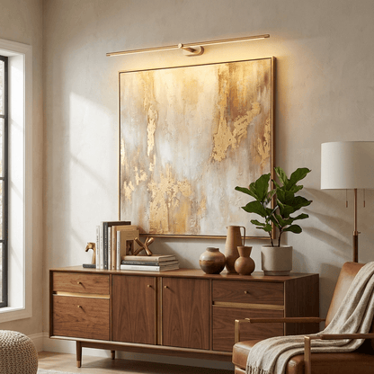 Rechargeable linear LED wall lamp with remote cordless mirror light Moktan Sabai gold brass on Tampa Home & Garden Store