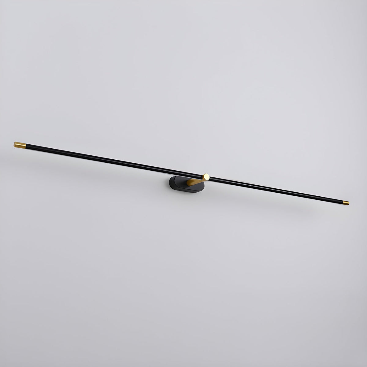 Rechargeable linear LED wall lamp Moktan Sabai, black bar with gold end caps mounted on bracket on Tampa Home & Garden Store