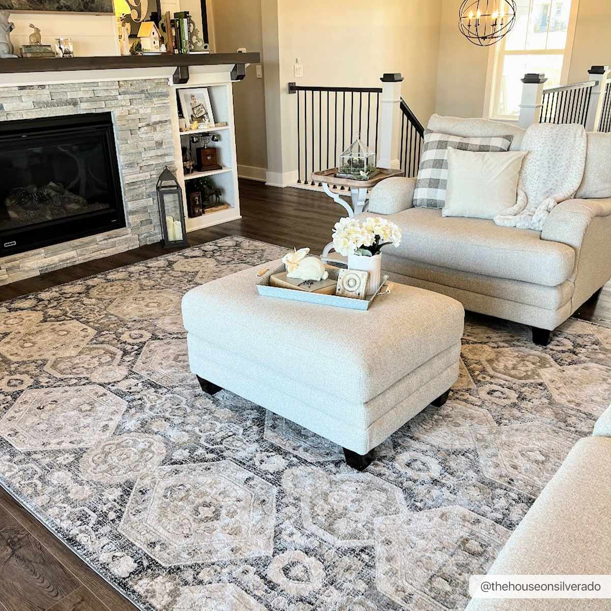 Minoa Area Rug by Boutique Rugs, gray ivory ornate medallion pattern on Tampa Home & Garden Store