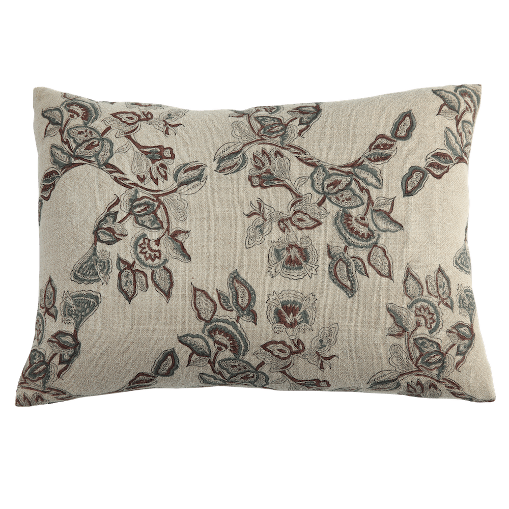 Mira Linen Floral Throw Pillow Cover, Teal - Tampa Home & Garden Store