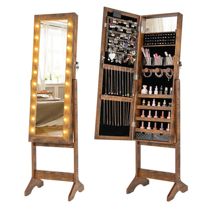 Mirror Jewelry Cabinet with 20 Warm Lights and 4 Tilt Angles-Black