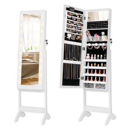 Mirror Jewelry Cabinet with 20 Warm Lights and 4 Tilt Angles-Black