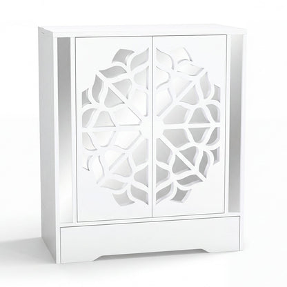 Mirrored Shoe Cabinet 4-Tier Shoe Organizer with Large Drawer-White