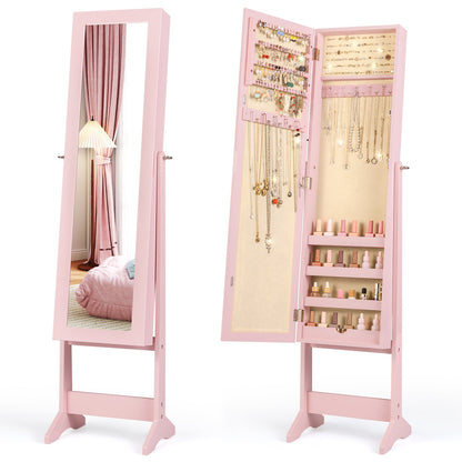 Mirrored Standing Jewelry Cabinet Storage Box-Black
