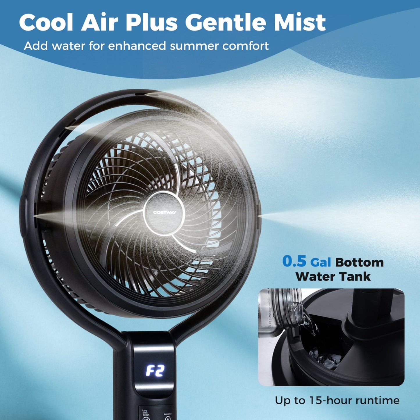 Misting Pedestal Fan 90 Degree Auto Oscillation
