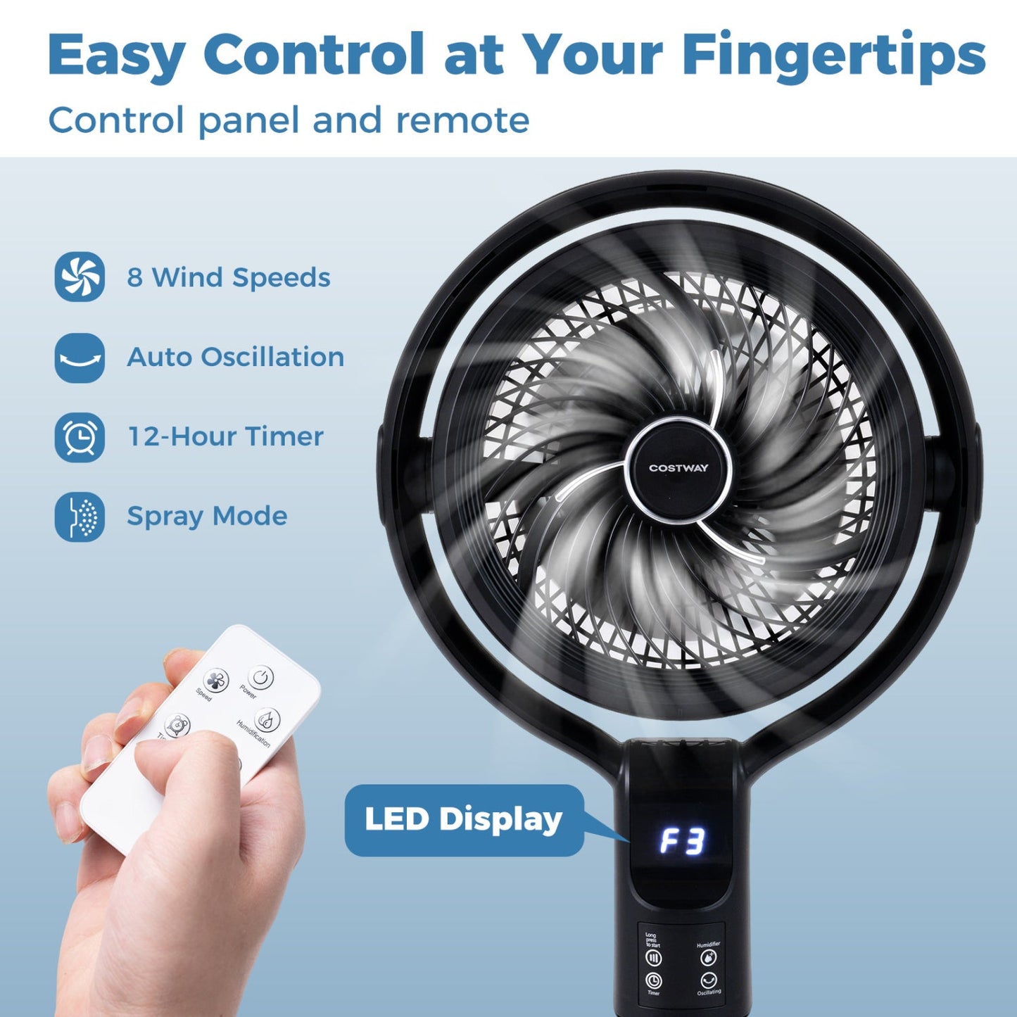 Misting Pedestal Fan 90 Degree Auto Oscillation