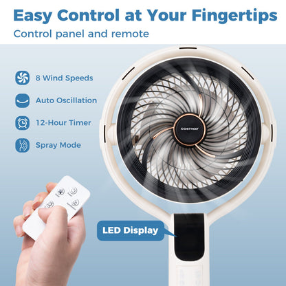 Misting Pedestal Fan 90 Degree Auto Oscillation