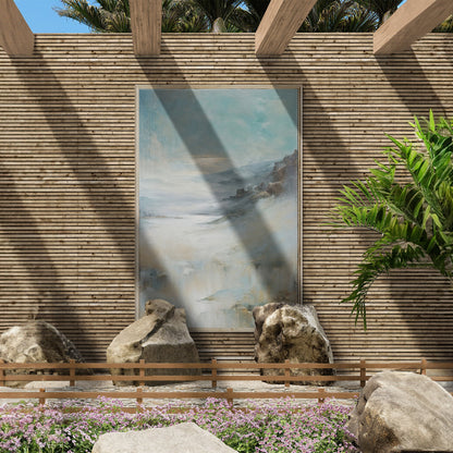 Canvas Print Misty Realm by Tailored Canvases, framed ocean coast on wooden slat wall on Tampa Home & Garden Store