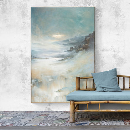 Canvas Print: Misty Realm seascape on Tailored Canvases, blue-toned, wood-framed on Tampa Home & Garden Store