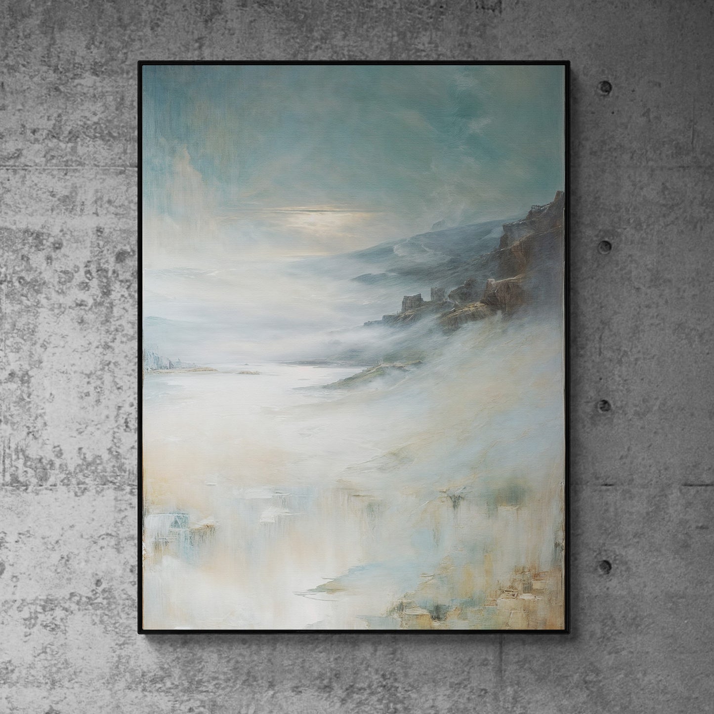 Canvas print Misty Realm by Tailored Canvases; misty landscape on framed crafting canvas on Tampa Home & Garden Store