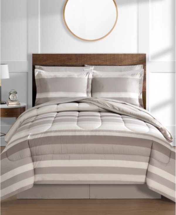 Lanwood Austin Reversible Comforter Set by Vanessa Jane on beige-gray striped bedspread on Tampa Home & Garden Store
