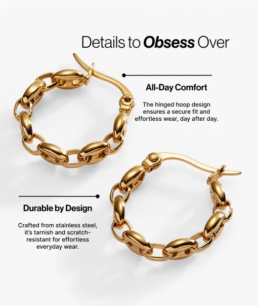 Frozen Mariner Chain Hoop Earrings by ALEX AND ANI in gold-tone metal with hinged clasp on Tampa Home & Garden Store