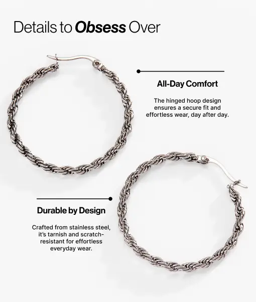 Frozen French Rope Hoop Earrings, silver-tone twisted hoops, Alex and Ani, pair on Tampa Home & Garden Store
