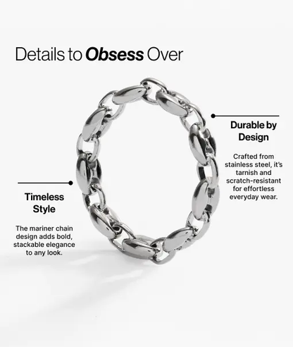 Frozen Mariner Chain Ring by ALEX AND ANI, silver-tone stainless steel chain link ring on Tampa Home & Garden Store