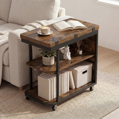 Mobile Side Table with Foldable Swivel Top