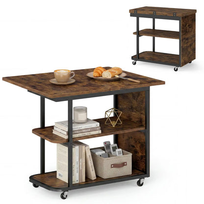 Mobile Side Table with Foldable Swivel Top