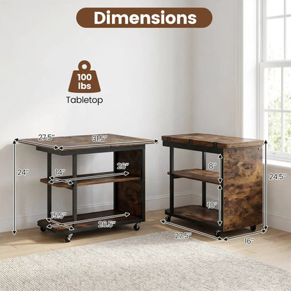 Mobile Side Table with Foldable Swivel Top