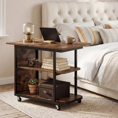 Mobile Side Table with Foldable Swivel Top