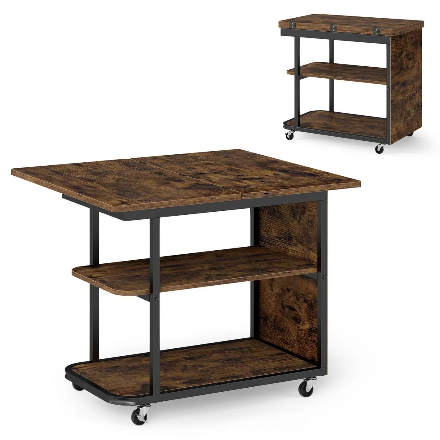 Mobile Side Table with Foldable Swivel Top