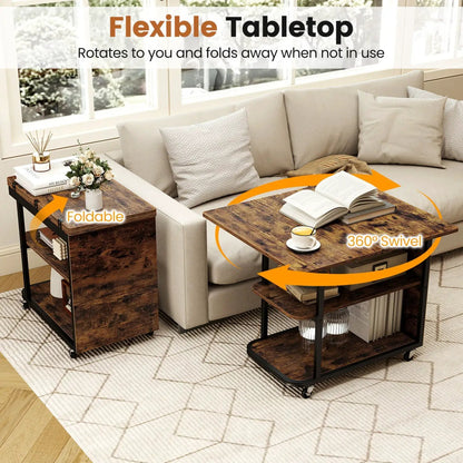Mobile Side Table with Foldable Swivel Top