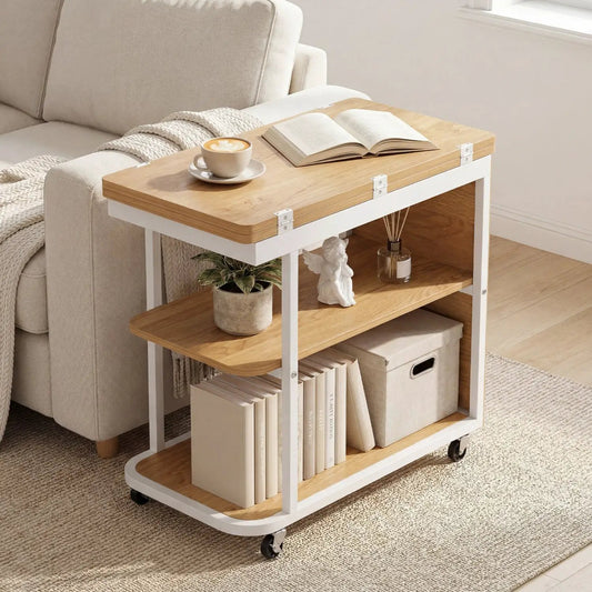 Mobile Side Table by DirectDeals with foldable swivel top and 2-tier shelf on wheels on Tampa Home & Garden Store