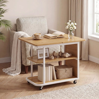Mobile Side Table with Foldable Swivel Top