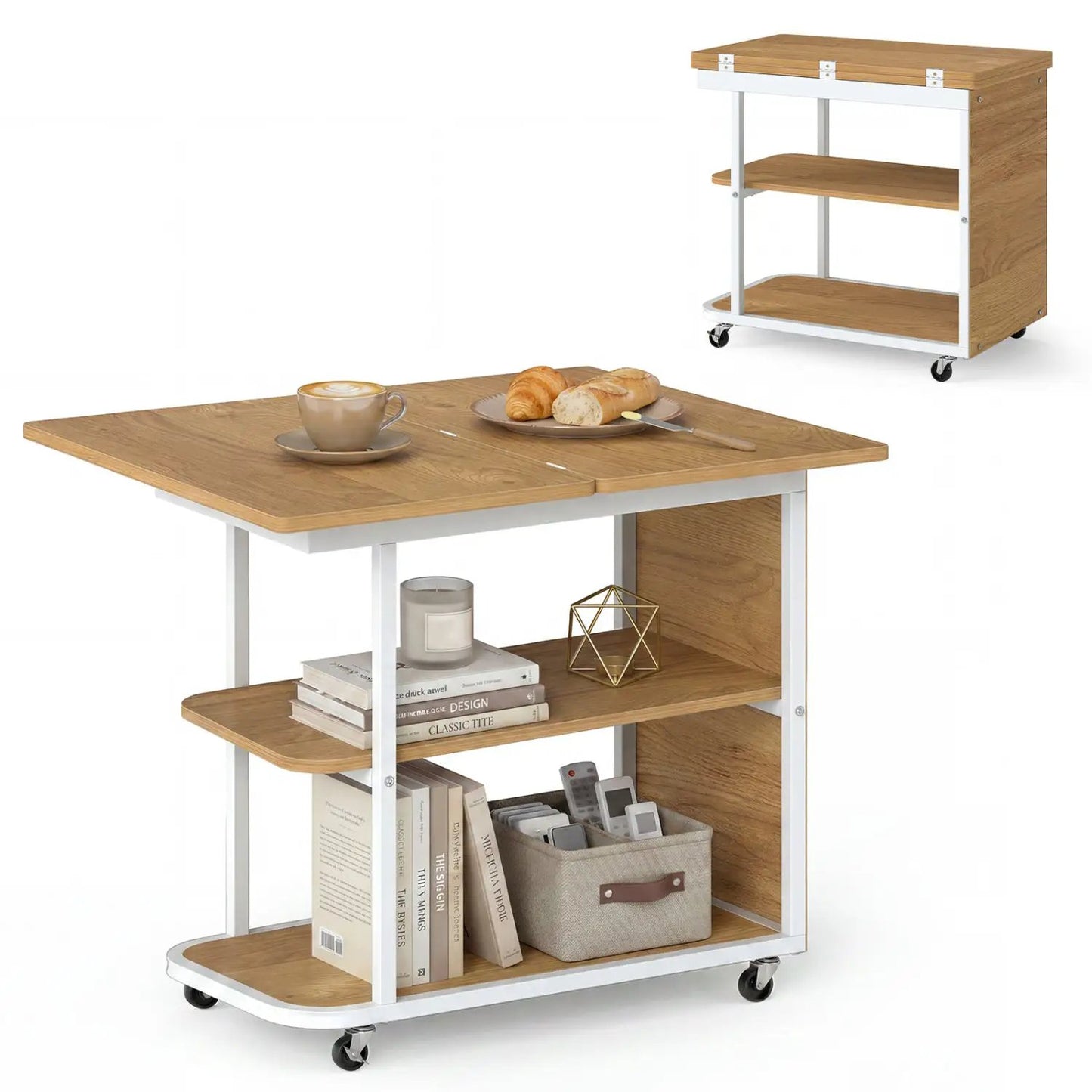 Mobile Side Table with Foldable Swivel Top