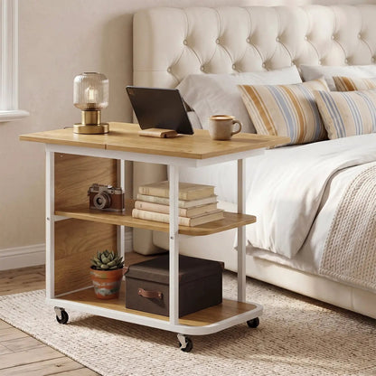 Mobile Side Table with Foldable Swivel Top