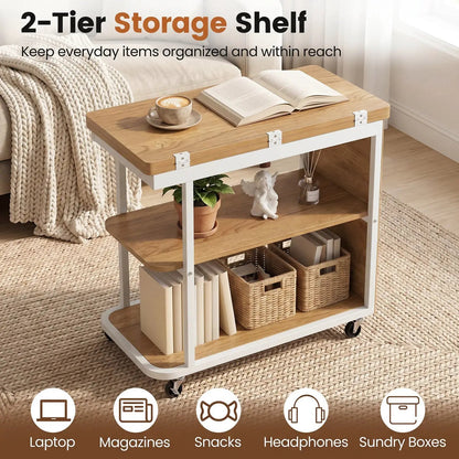Mobile Side Table with Foldable Swivel Top