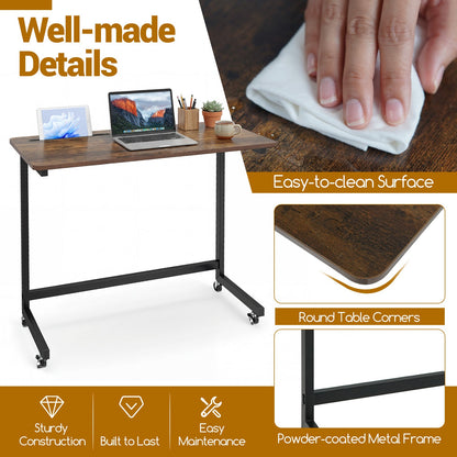 Mobile Side Table Rolling Laptop Desk Cart with Tablet Slot-Rustic Brown