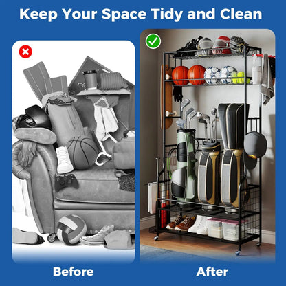 Golf Bag Organizer with Club Rack and Storage
