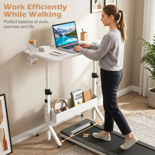 Mobile Standing Desk by DirectDeals, adjustable height with wheels, laptop setup on Tampa Home & Garden Store
