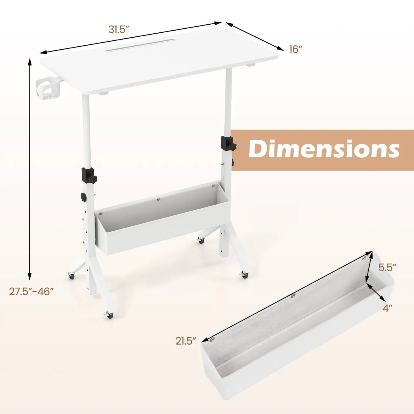 Mobile Standing Desk with Adjustable Height