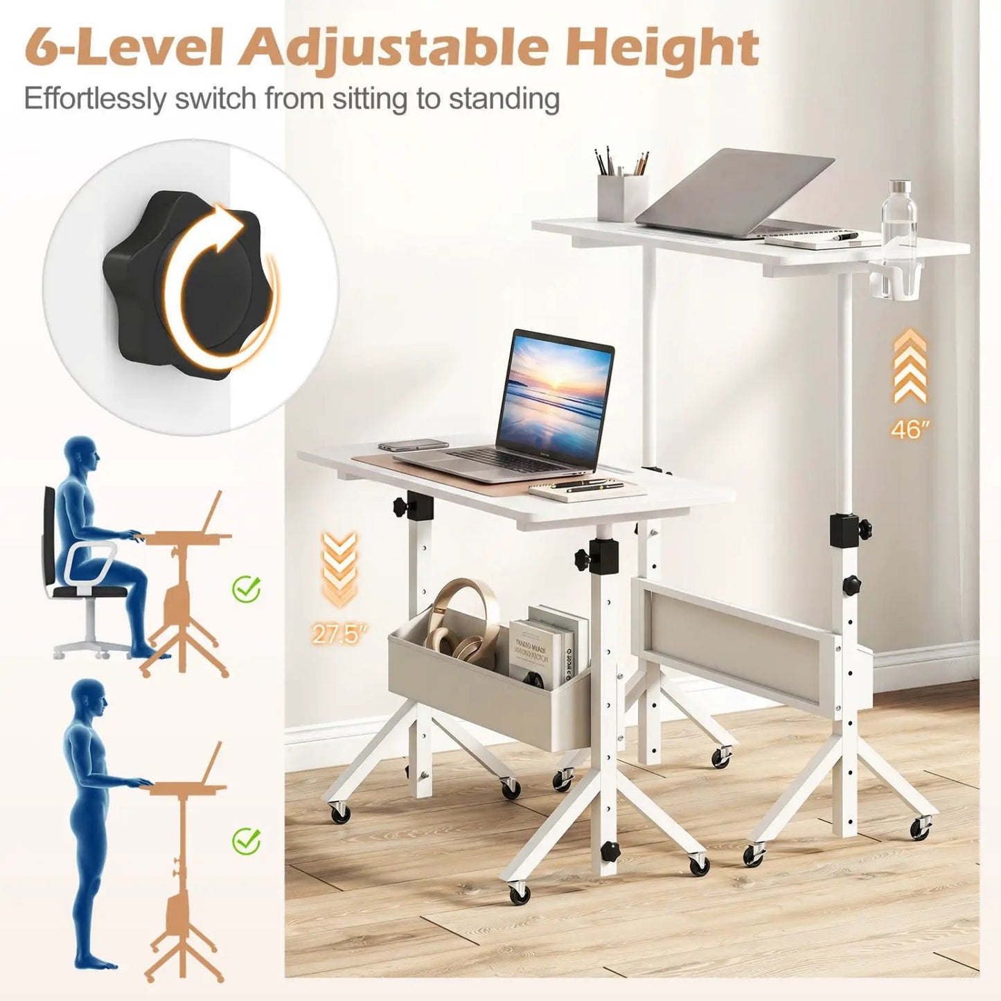 Mobile Standing Desk with Adjustable Height