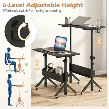 Mobile Standing Desk with Adjustable Height