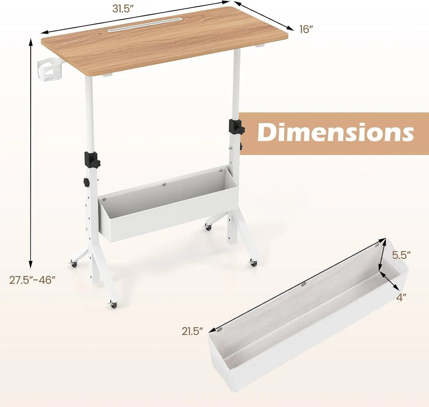 Mobile Standing Desk with Adjustable Height