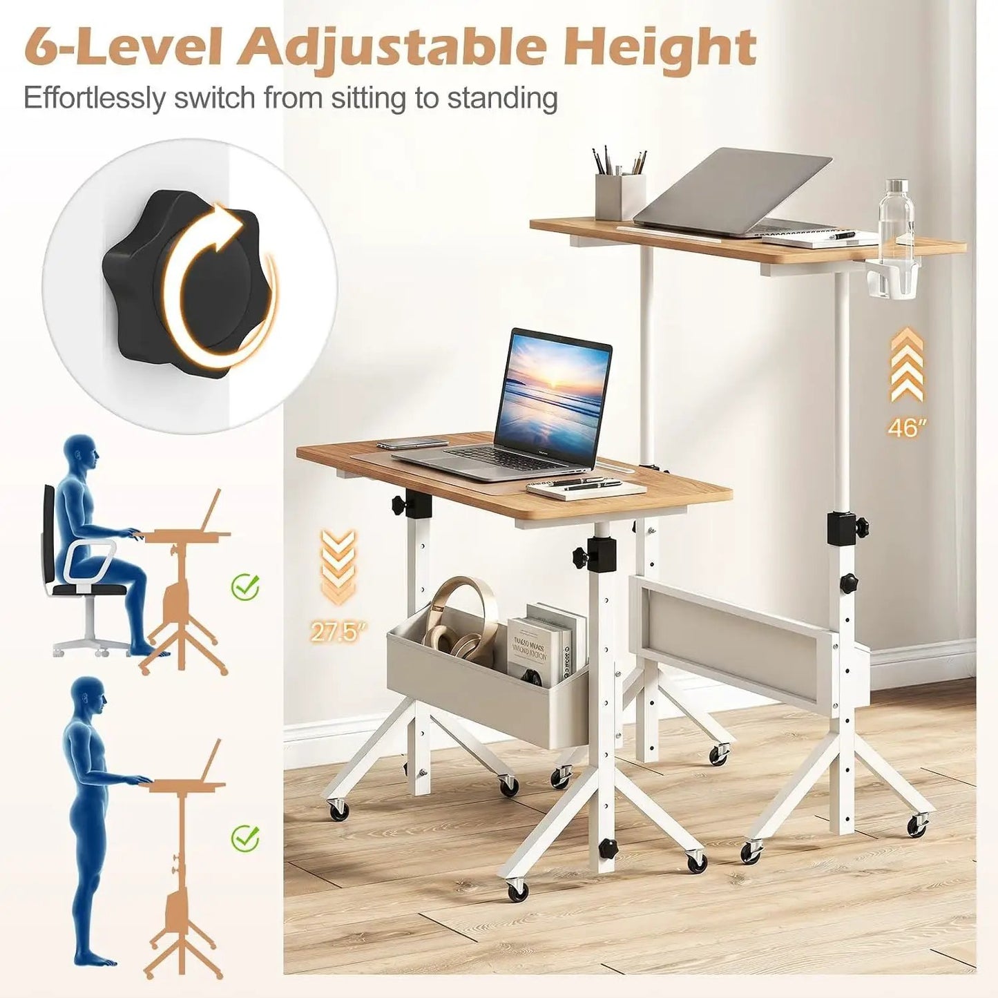 Mobile Standing Desk with Adjustable Height