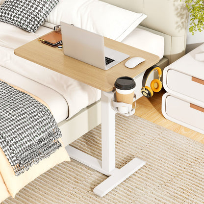 Mobile Standing Desk Height Adjustable Overbed Bedside Table with Cup Holder