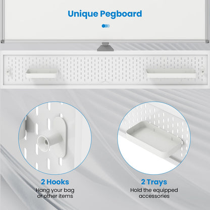 Pizarra Móvil Magnética de Doble Cara Ajustable con Tablero Perforado-Blanco