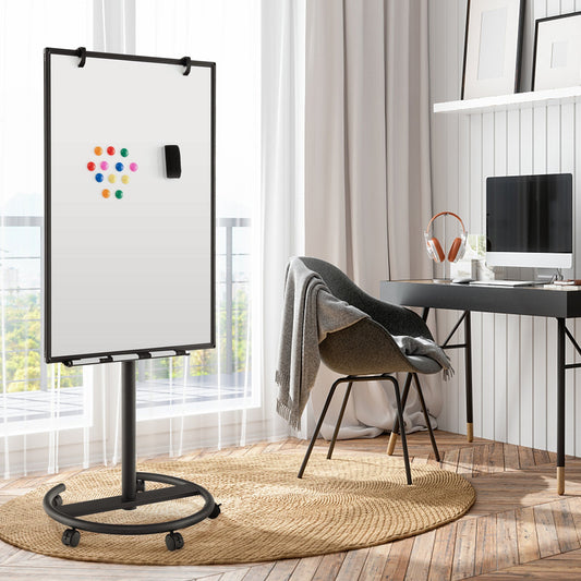 Height-Adjustable Mobile Whiteboard with Round Stand Paper Clips-Black - Tampa Home & Garden Store