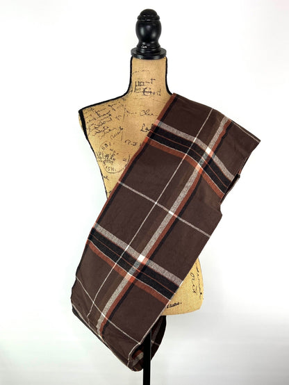 Mocha Spice Plaid - Milk Chocolate Brown, Copper Orange, Black and Cream Plaid Flannel Infinity or Blanket Scarf - Tampa Home & Garden Store