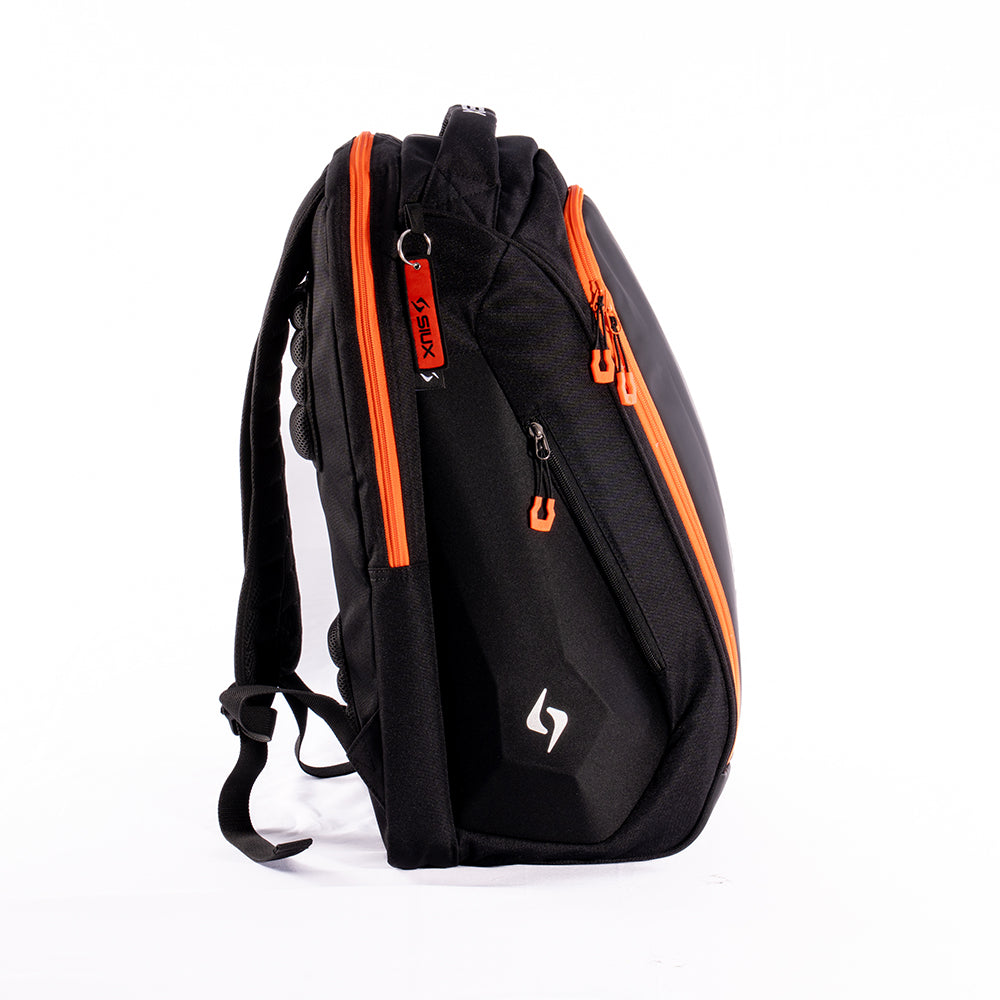 Tour Black Backpack by Siux USA, black bag with orange zipper accents on Tampa Home & Garden Store