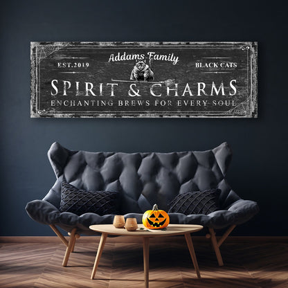 Black Cat’s Spirits & Charms Halloween canvas by Tailored Canvases with distressed finish on Tampa Home & Garden Store