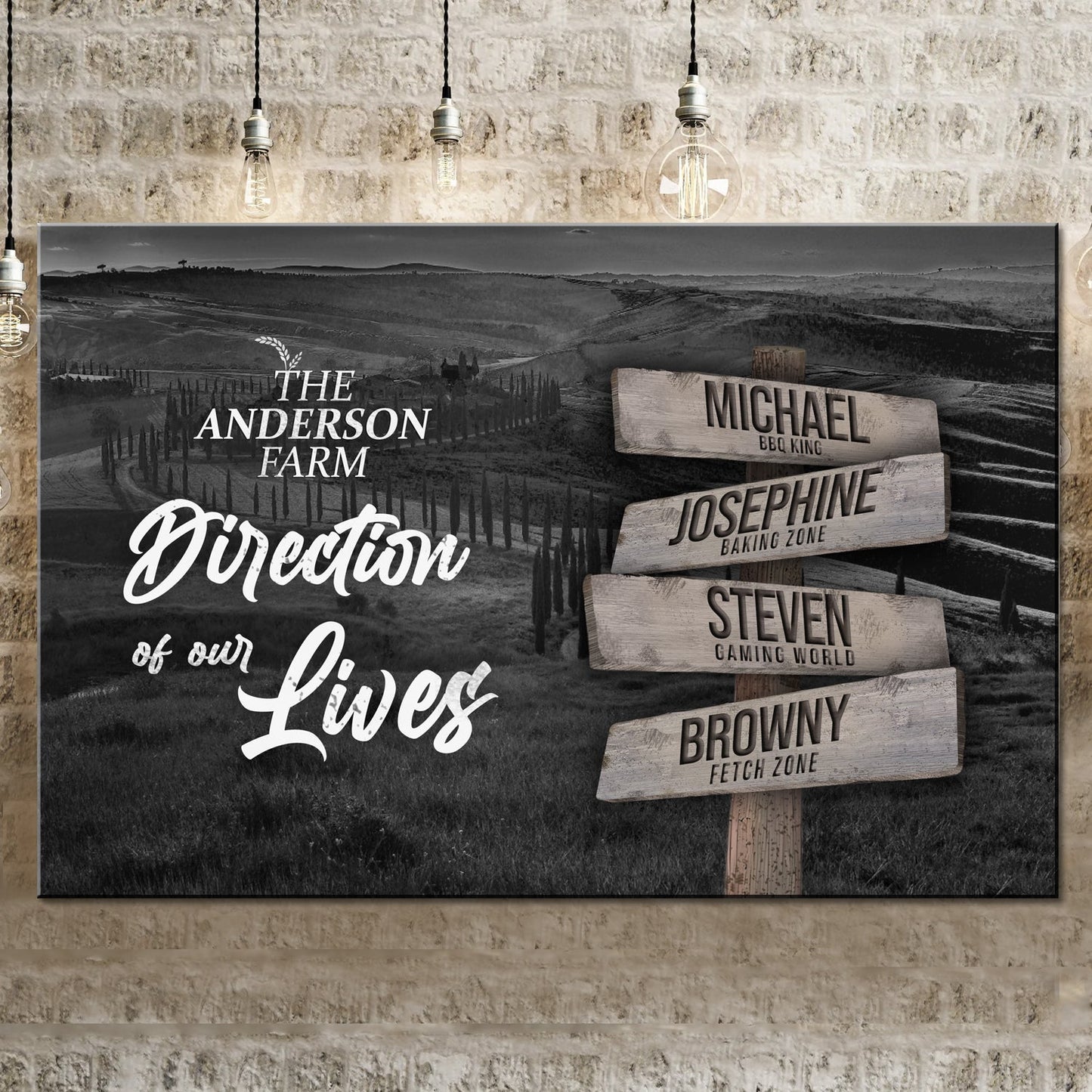 Tailored Canvases Direction Of Our Lives Farm Names Sign canvas with rustic planks on Tampa Home & Garden Store