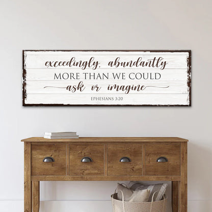 Faith sign canvas with whitewashed wood planks and distressed brown edges; Ephesians 3:20 on Tampa Home & Garden Store