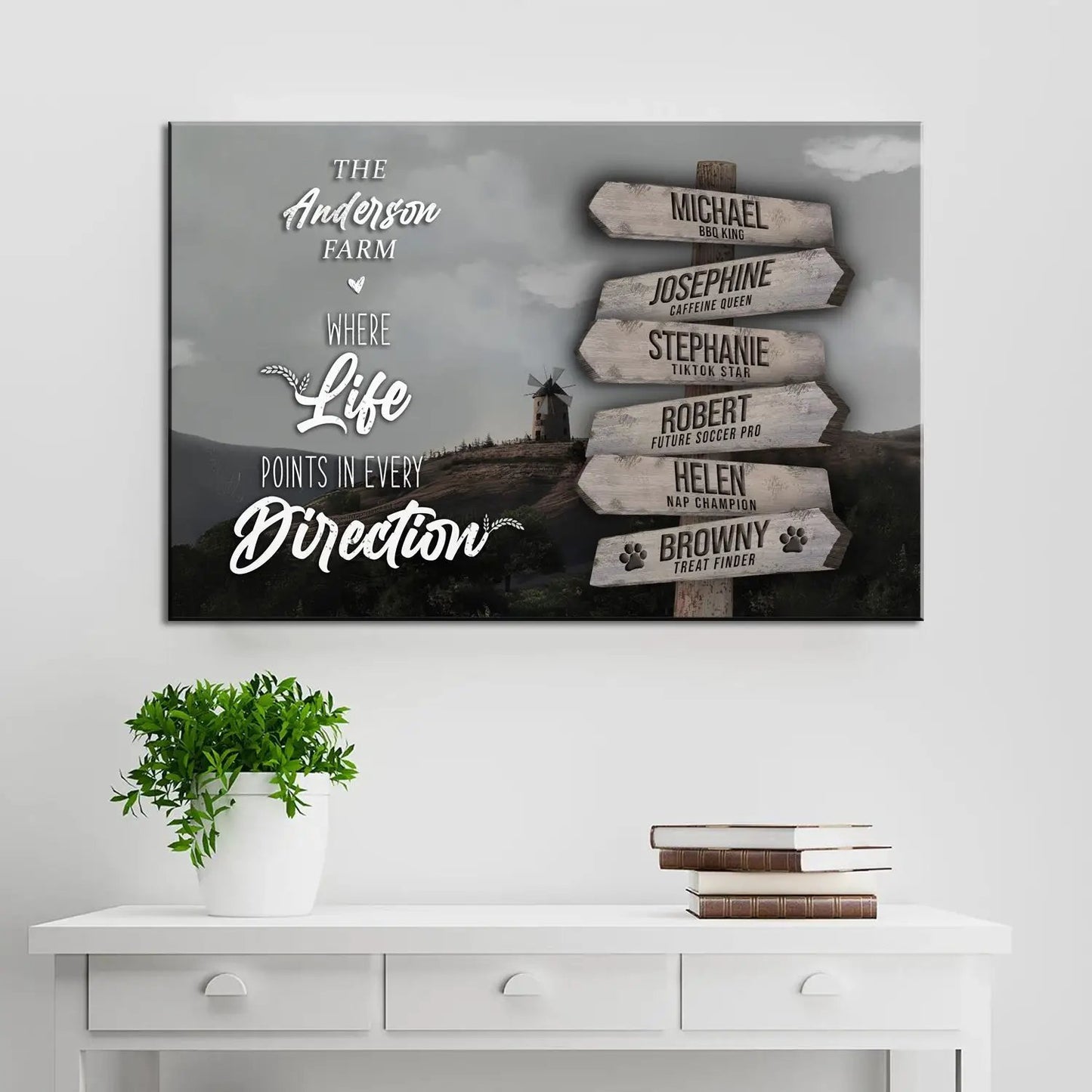 Canvas by Tailored Canvases rustic wood signpost collage with Anderson Farm quote on Tampa Home & Garden Store
