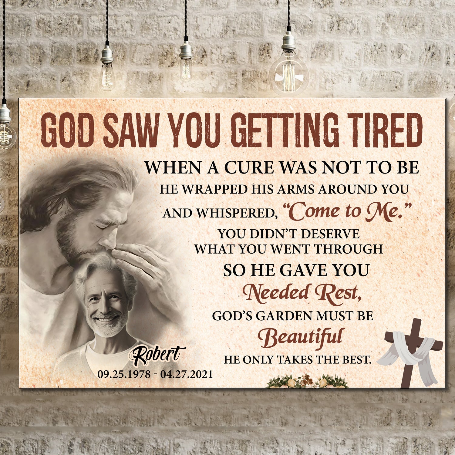 Personalized God Saw You Getting Tired Memorial Sign III canvas with Tailored Canvases on Tampa Home & Garden Store
