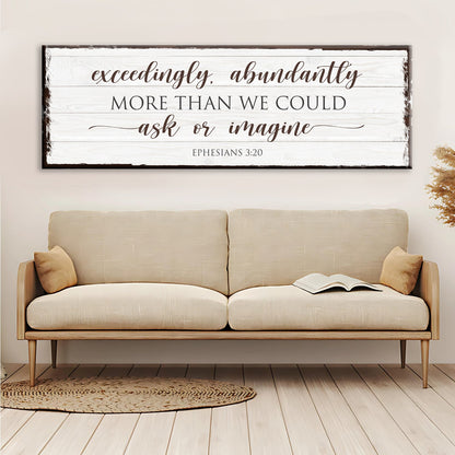 Canvas wall art sign with whitewashed planks and brown script Ephesians 3:20 on Tampa Home & Garden Store