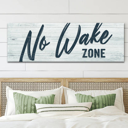 No Wake Zone Sign XVI canvas Tailored Canvases with navy lettering on distressed light wood on Tampa Home & Garden Store